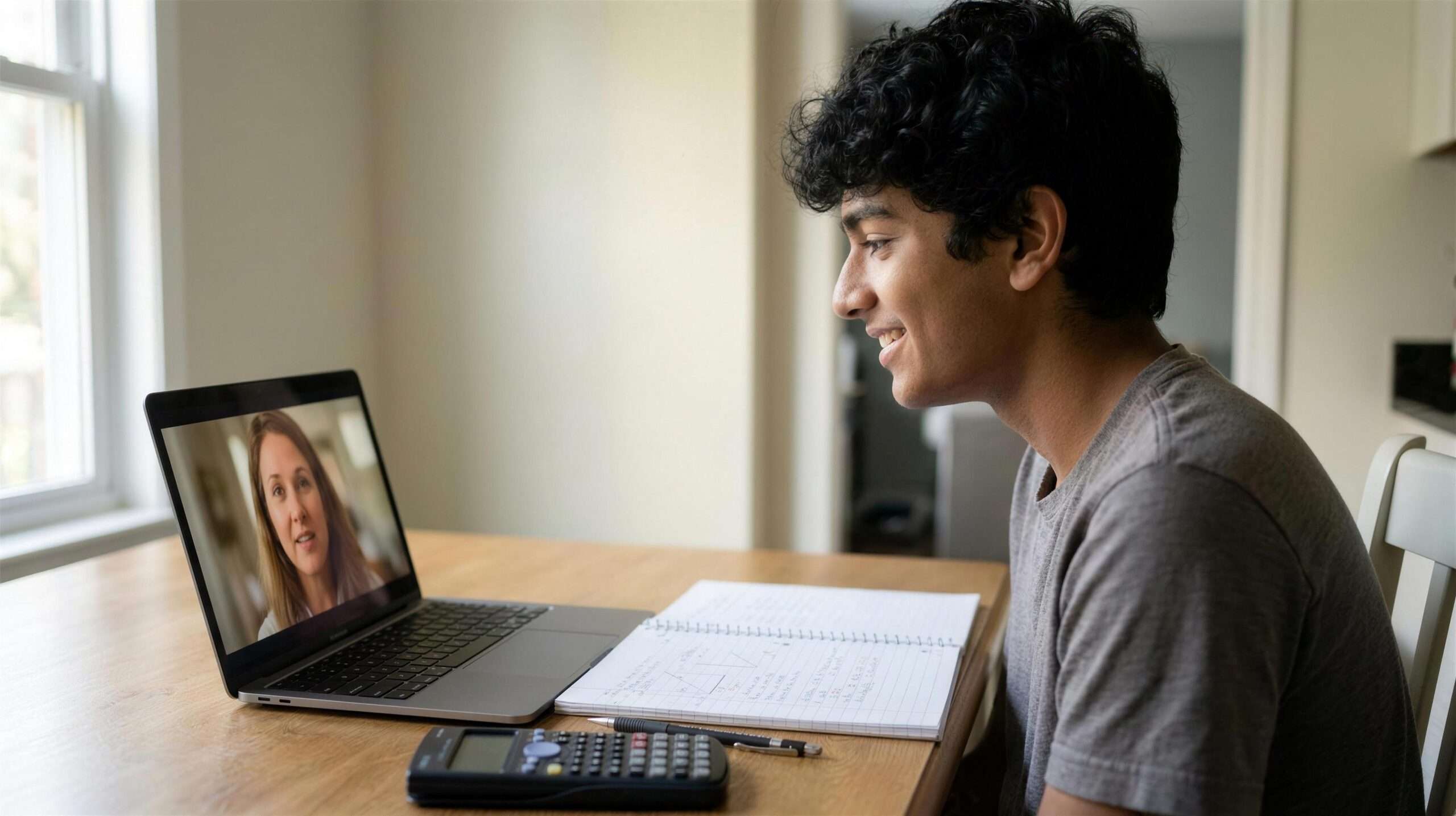 A high school student reviews charts and graphs during an online one-on-one ACT tutoring session.